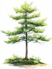 Obraz premium Watercolor illustration of Dawn Redwood tree side elevation showcasing its branching pattern, ideal for nature and botanical studies Generative AI