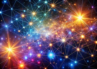 Fototapeta premium Cosmic Network: Glowing Nebula, Deep Space Stars, Abstract Galaxy Art, Celestial Lines