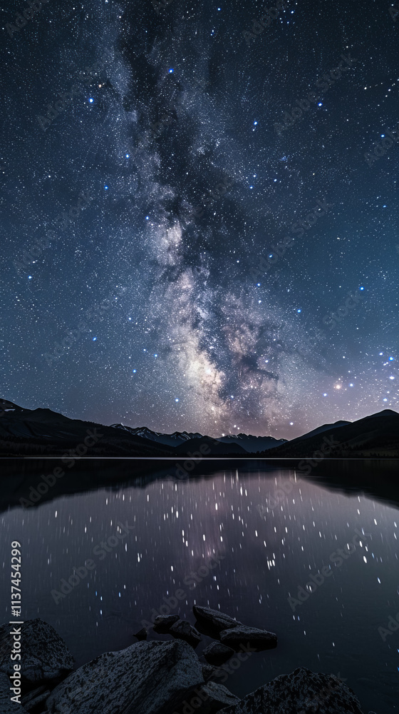 Wall mural stunning night sky with the milky way stretching across a starry backdrop. ideal for nature and astr