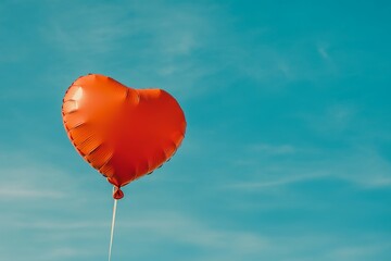 Fototapeta premium Heart Shaped Balloon Drifting in Clear Blue Sky