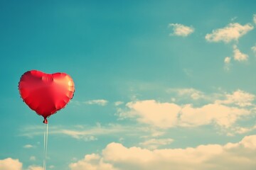 Fototapeta premium Heart Shaped Balloon Drifting in Clear Sky