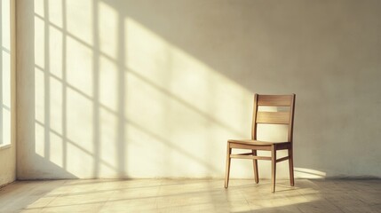 A Simple Rustic Wooden Chair in a Serene Environment, Ideal for Home Decor or Furniture Advertisement Generative AI