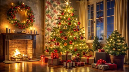 Cozy Christmas Tree, Festive Gifts, Holiday Decor, Winter Wonderland, Christmas Scene, Xmas Tree, Christmas Decorations, Holiday Gifts