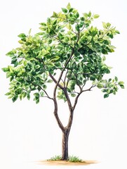 Digital Watercolor Illustration of Hackberry Tree, Axonometric View, for Botany, Nature, and Landscape Design Generative AI