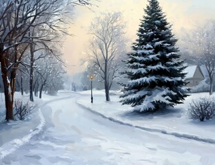 Obraz premium Winter Street Light Scene