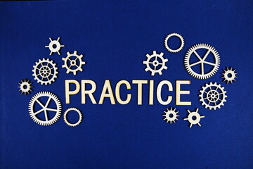 Practice alphabet letters with gears element on navy blue background