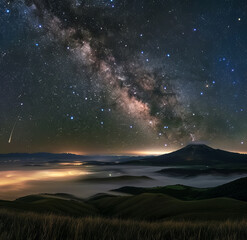 Fototapeta premium Stunning night sky with the Milky Way stretching across a starry backdrop. Ideal for nature and astronomy themes.