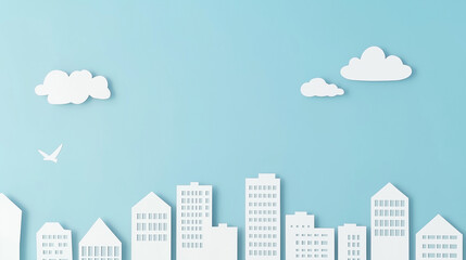 Creative Paper-Cut Urban Design with Floating White Clouds