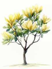 Obraz premium Watercolor Illustration of a Tulip Tree with Modular Structure, perfect for botanical and nature designs Generative AI