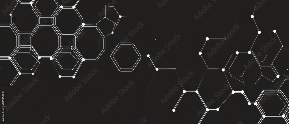 Poster abstract hexagon network: connecting dots and lines digital background