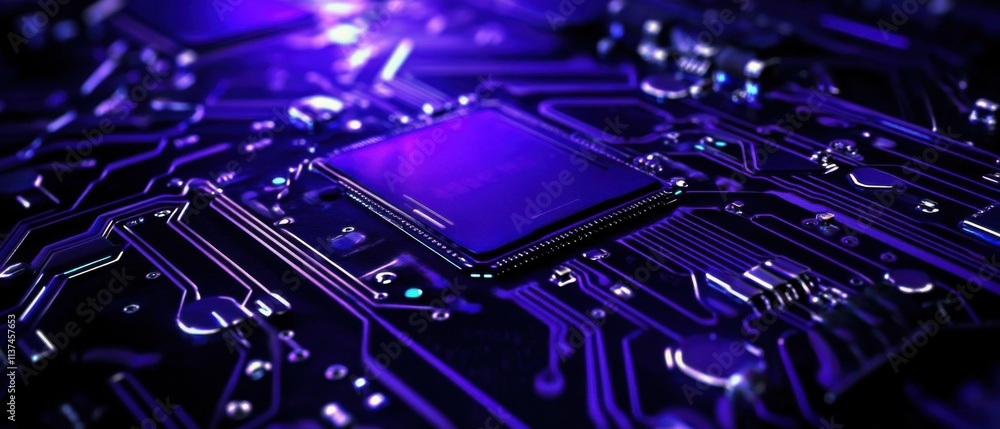 Aufkleber closeup of circuit board with central processing unit, hightech technology image