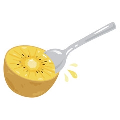 スプーンですくわれるゴールデンキウイ