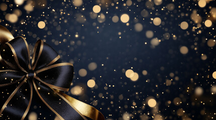 Obraz premium Luxury Dark Background with Black, Dark Navy, Gold Ribbon, and Bokeh – Elegant Backdrop for Special Occasions