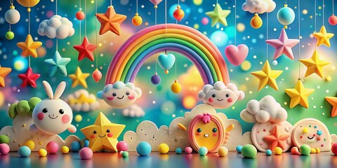 Fototapeta premium Cute Baby Room Decor: Fun Graphic Elements & Posters for Kids