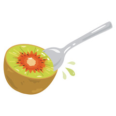 スプーンですくわれるルビーレッドキウイ