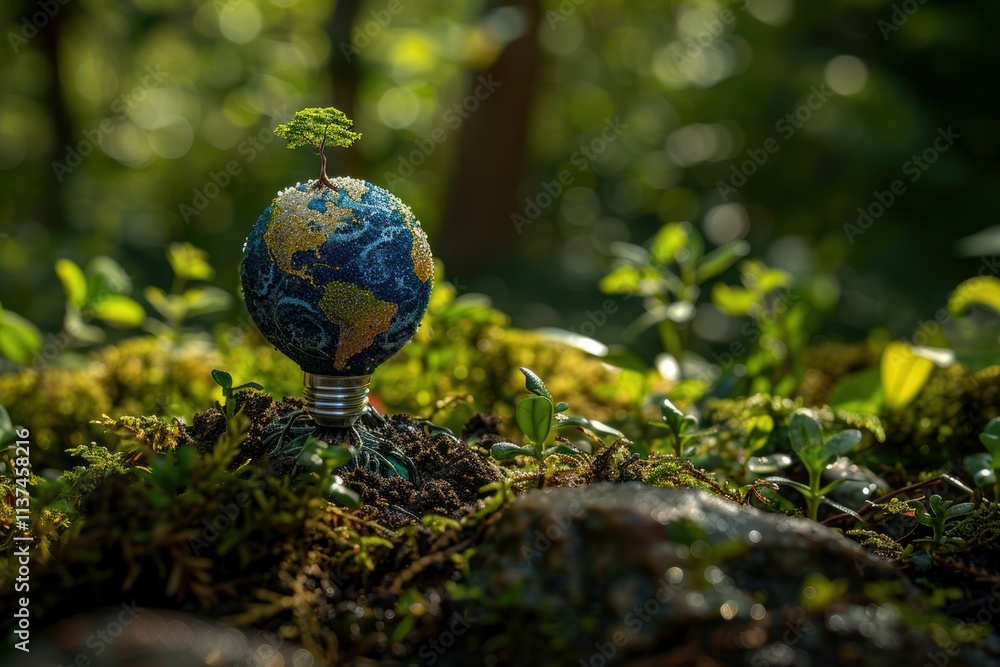 Poster a globe with a tree on top of it. generative ai
