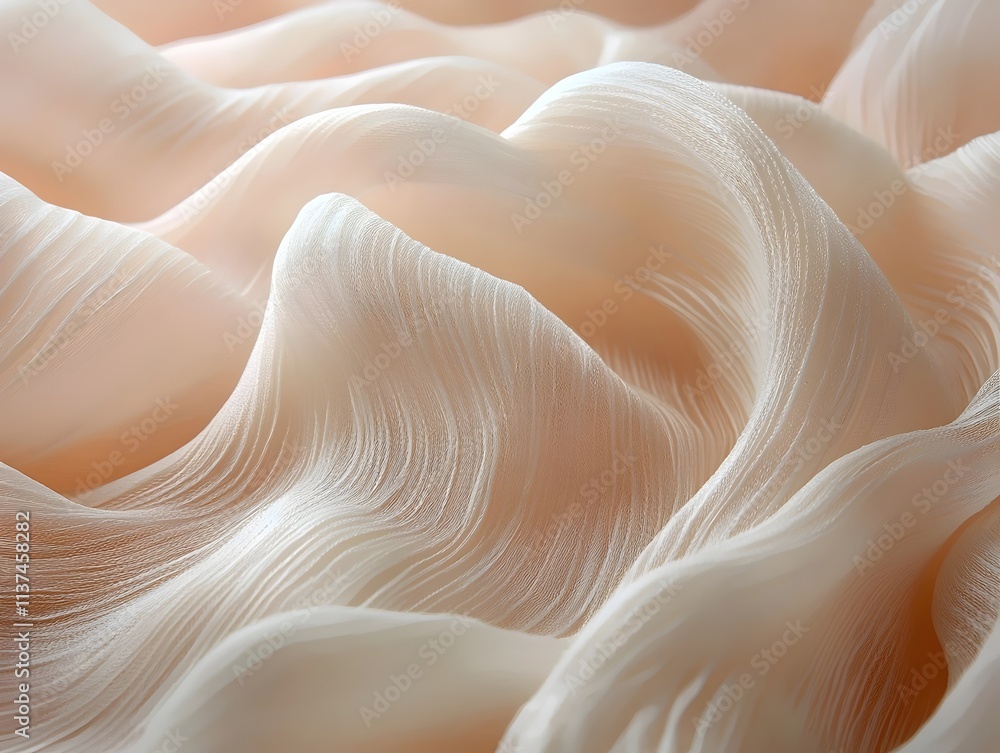 Poster an abstract close-up of soft, undulating fabric in a creamy beige tone, creating a serene and dreamy