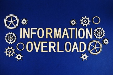 Naklejka premium Information Overload alphabet letters with gears element on navy blue background