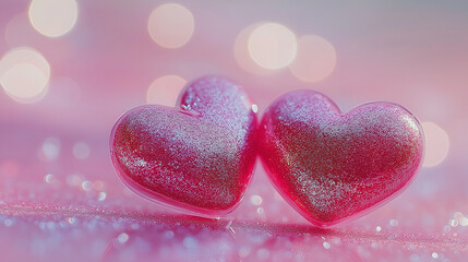 Obraz premium Sparkling Pink Hearts on a Glittering Surface A Romantic Scene