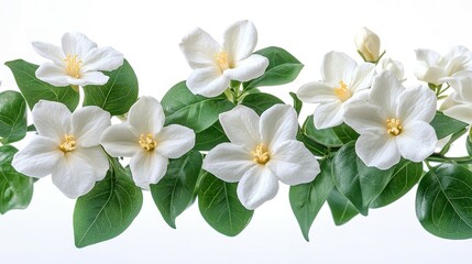 Fototapeta premium Delicate White Flowers with Lush Green Leaves