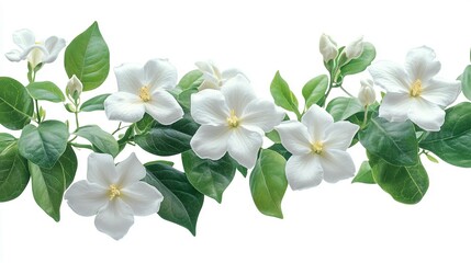 Obraz premium White Flowers and Green Leaves in a Row