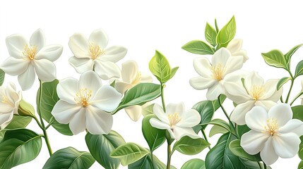 Obraz premium Delicate White Flowers and Lush Green Leaves