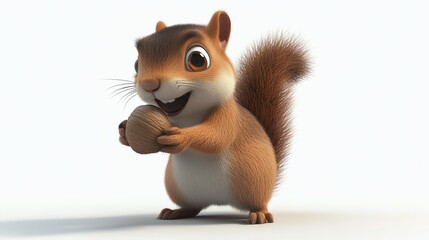 Fototapeta premium A cute, cartoon squirrel holding a nut, with a fluffy tail.
