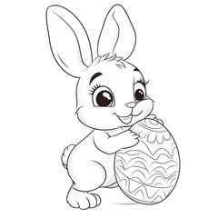 Fototapeta premium Easter Bunny with Egg: Adorable cartoon bunny holding a decorated Easter egg. Perfect for coloring pages, children's books, and Easter crafts. 