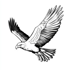 Obraz premium Soaring Eagle: A majestic eagle in flight, captured in a bold and detailed line art illustration. The eagle's powerful wings and piercing gaze evoke a sense of freedom, strength, and determination. 
