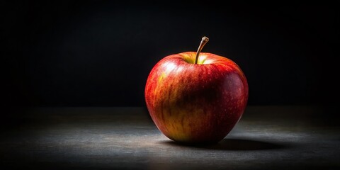 Dark Apple Photography: Low Light Black Background Still Life Image,  Moody Fruit Photo,  Black Background Apple Pictures