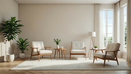 Fototapeta premium modern living room with furniture, cartoon 3d