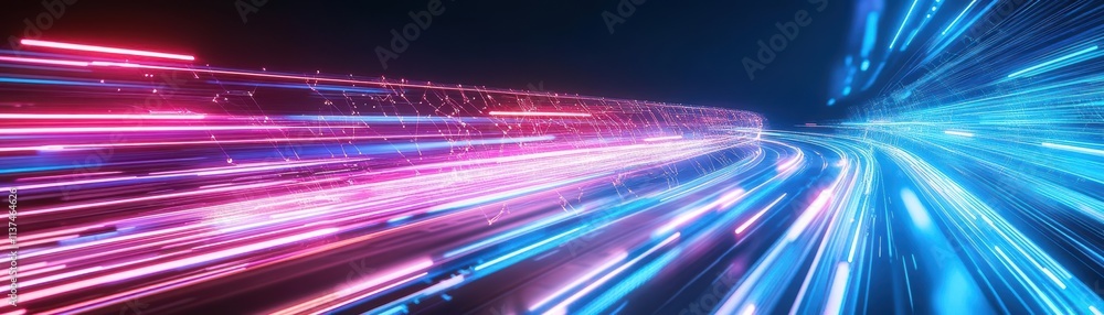 Aufkleber neonlit futuristic highways connected by glowing networks viewed side view emphasizing digital mobil