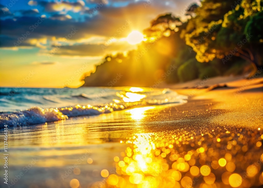 Poster dazzling bokeh effect of dancing sunlight on the beach creating a dreamy atmosphere for relaxation a