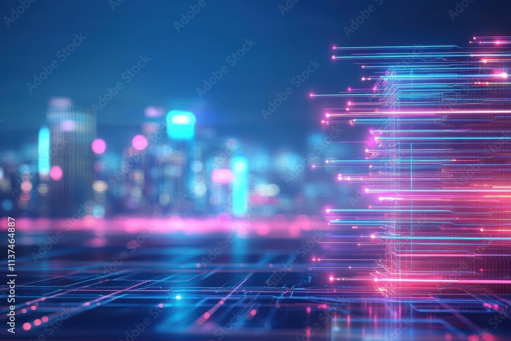 Fototapete layers of glowing circuit lines stacked in a 3d effect, with a background resembling a futuristic ci