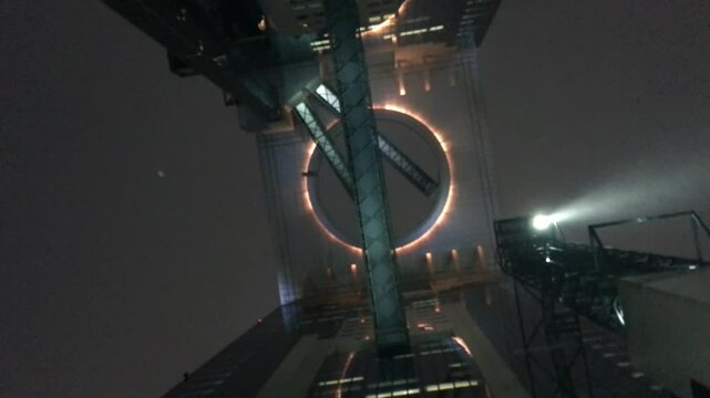 Skyward night view of Umeda sky building in Osaka city