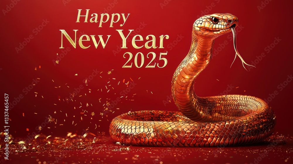 Poster the snake is surrounded by glitter and he is a symbol of good luck. generative ai