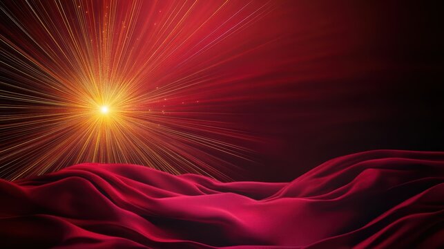 Golden circuit lines radiating outward like a sunburst, with a dark crimson background resembling flowing fabric
