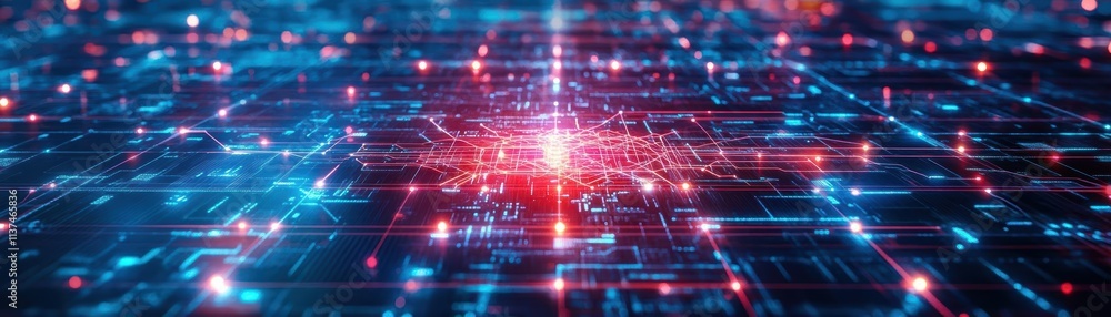 Leinwandbilder futuristic marketplace with glowing network patterns connecting individuals viewed top view emphasiz