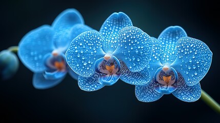 Dew Drops Adorn Vibrant Blue Orchids Blooming