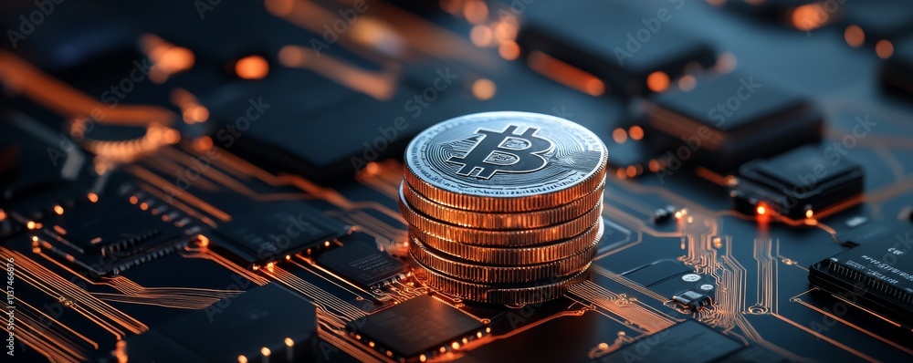 Poster 1.token and peer-to-peer concept. digital currency on a circuit board background