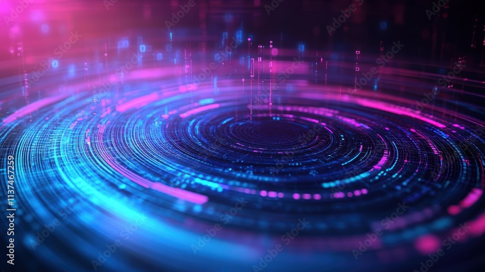 Poster circular data waveforms transitioning into abstract organic patterns close up vibrant blend mode bio