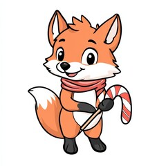 Obraz premium Cute Fox with Candy Cane for Christmas 