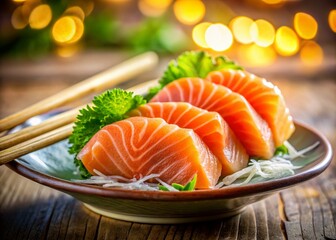 Delicious Salmon Sashimi: Japanese Cuisine, Chopsticks, Raw Fish, Fresh Seafood, Culinary Photography, Food Styling, Asian Food, Gourmet Meal