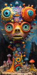 Fototapeta premium A vivid display of art madness featuring diverse elements and embedded thoughts, sparking imagination and deep contemplation.