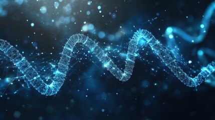 Abstract blue glowing DNA strand. Ideal for tech, science, or medical projects needing a futuristic feel.