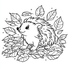 Obraz premium Adorable Hedgehog in Autumn Leaves Coloring Page 