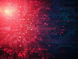 Abstract circuit lines branching out like veins, overlaid on a glowing red and black gradient background