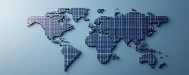 Fototapeta premium Artistic Concept of Global Map Overlay with Solar Panels Ideal for Sustainable Energy and Environmental Projects