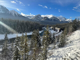 Glacial Lakes and Snowy Mountain Peaks of Banff National Park in the Heart of the Canadian Rockies