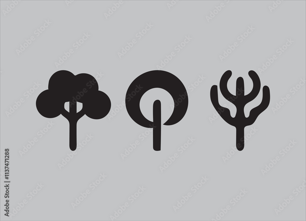 Poster tree vector icon set in black and white color.tree icon set. forest simple tree vector symbol